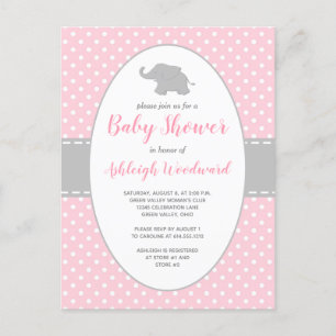 Invitation Carte Postale Baby Shower Fille Éléphant Mignon Pastille Rose