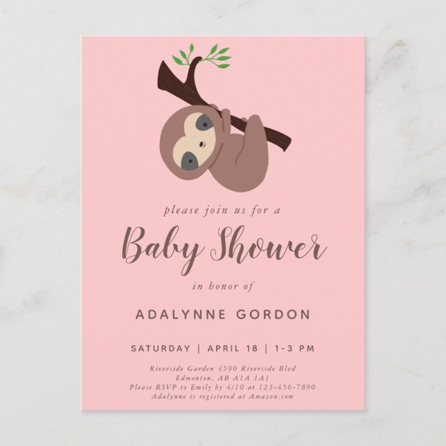 Invitation Carte Postale Baby Shower Fille Ourson Mignon Calligraphie Rose  (Devant)