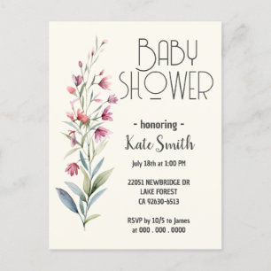 Invitation Carte Postale Baby Shower Fleur Sauvage Bohème