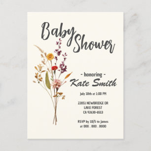 Invitation Carte Postale Baby Shower Fleur Sauvage Bohème