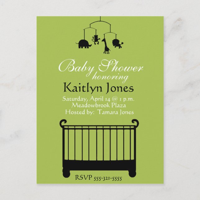 Invitation Carte Postale Baby shower - Garçon, berceau avec mobile (Devant)