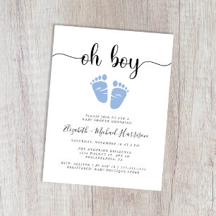 Invitation Carte Postale Baby shower Garçon Blue Feet Couples