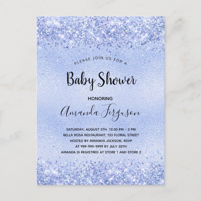 Invitation Carte Postale Baby shower garçon confetti bleu (Devant)