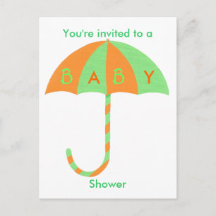 Invitation Carte Postale Baby shower invitation, parapluie vert orange