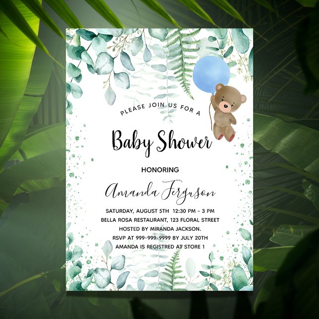 Invitation Carte Postale Baby shower jeune garçon forêt d'eucalyptus (Créateur téléchargé)