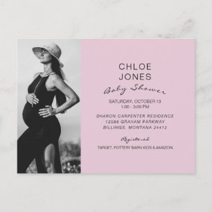 Invitation Carte Postale Baby shower moderne simple photo rose