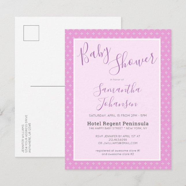 Invitation Carte Postale Baby shower Motif moderne simple rose (Devant / Derrière)
