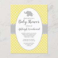 Baby Shower Neutre Éléphant Mignon à Points Jaunes