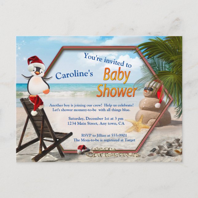Invitation Carte Postale Baby shower Noël d'été (Devant)