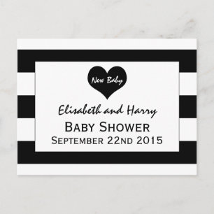 Invitation Carte Postale Baby shower noir et blanc chic moderne
