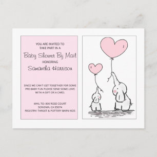 Invitation Carte Postale Baby shower Par Mail Maman Baby Elephants Rose