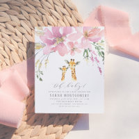 Baby shower Pastel Orange & Giraffe Florale Rose