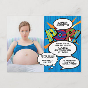 Invitation Carte Postale Baby Shower Photo Moderne Bleu Amusant