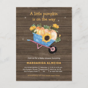 Invitation Carte Postale Baby shower Rustique Automne Petit Citrouille Auto