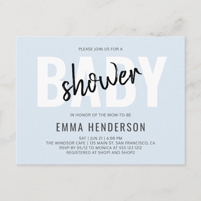 Invitation Carte Postale Baby shower simple moderne (Devant)