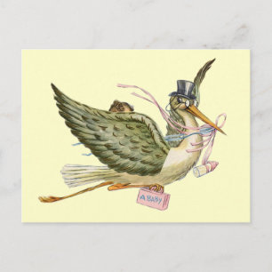 INVITATION CARTE POSTALE BABY SHOWER STORK