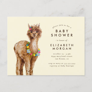 Invitation Carte Postale Baby shower tropical lunatique d'alpaga