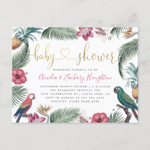 Invitation Carte Postale Baby shower Tropiques de script manuscrit or