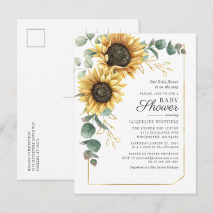 Invitation Carte Postale Baby shower vert de tournesol floral Eucalyptus