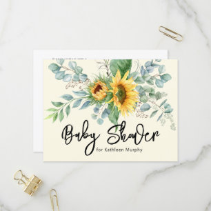 Invitation Carte Postale Baby shower vert de tournesol russe Eucalyptus