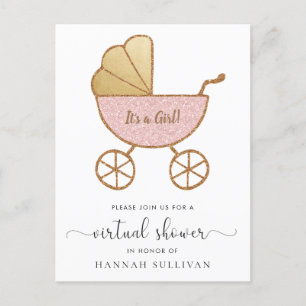 Invitation Carte Postale Baby shower virtuel Retro Carriage Parties scintil