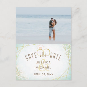 Invitation Carte Postale Bagues aquarelles modernes Photo Save The Date