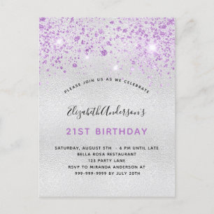 Invitation Carte Postale Baisse de parties scintillant violet argenté