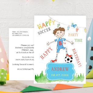 Invitation Carte Postale Balle de football garçon anniversaire virtuel colo