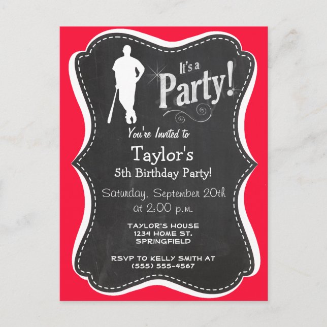 Invitation Carte Postale Balle Rouge Scarlet; softball (Devant)