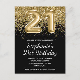Invitation Carte Postale Ballo n noir avec paillettes d'or brillantes pour