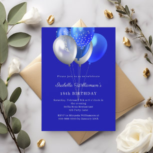 Invitation Carte Postale Ballons bleu royal anniversaire