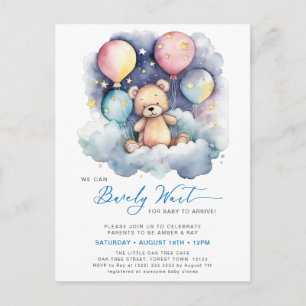 Invitation Carte Postale Ballons Bleus Nous Pouvons Attendre Baby shower Ga