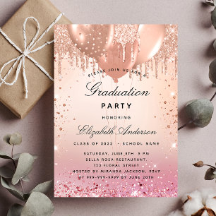 Invitation Carte Postale Ballons d'or rose rose rose