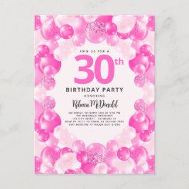 Invitation Carte Postale Balloons roses Faux Parties scintillant Amusants 3