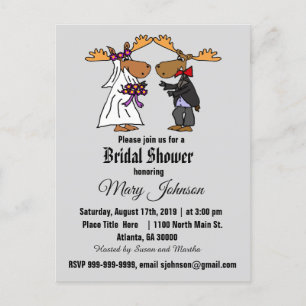 Invitation Carte Postale Bande dessinée drôle de mariage d'orignaux