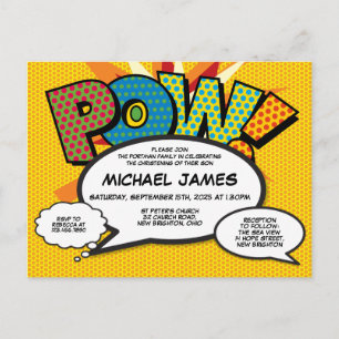 Invitation Carte Postale Baptême Christening Modern Fun Speech Bubbles