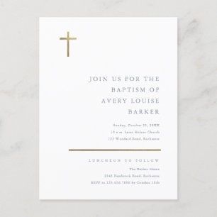 Invitation Carte Postale Baptême Croix Or Minimaliste Moderne