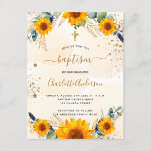 Invitation Carte Postale Baptême tournesol eucalyptus parties scintillant o