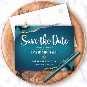 Invitation Carte Postale Bar Mitzvah Date à retenir Ombre sarcelle Agate Sc