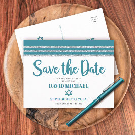 Invitation Carte Postale Bar Mitzvah Sauvegarder Date Talit Grand Teal Arge
