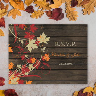 Invitation Carte Postale Barn Wood Rustic Fall Feuilles Mariage rsvp