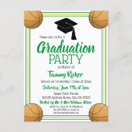 Invitation Carte Postale Basketball Green & Gold Graduation Party