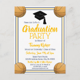 Invitation Carte Postale Basketball Marine & Gold Graduation Party