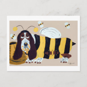 Invitation Carte Postale Basset Hound pillant une ruche