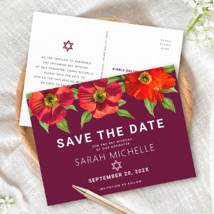 Invitation Carte Postale Bat mitzvah Date de sauvegarde Floral Aquarelle, B