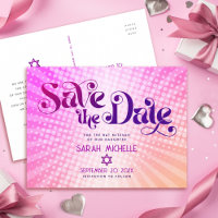 Bat mitzvah Enregistrer la date Retro rose orange 