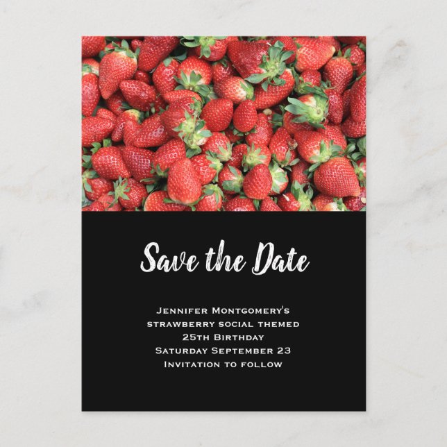 Invitation Carte Postale Batch of Red Juicy Strawberries Enregistrer la dat (Devant)