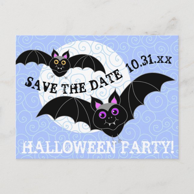 Invitation Carte Postale Bats Lune fête d'Halloween Enregistrer la date (Devant)