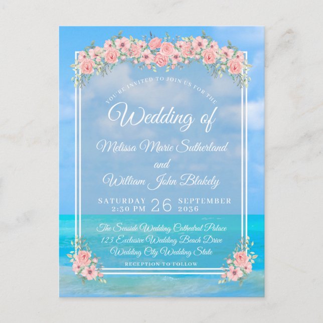 Invitation Carte Postale Beach Floral Mariage (Devant)