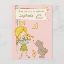 Invitation Carte Postale Bear Girl Ducklings Enfants Anniversaire Invitatio